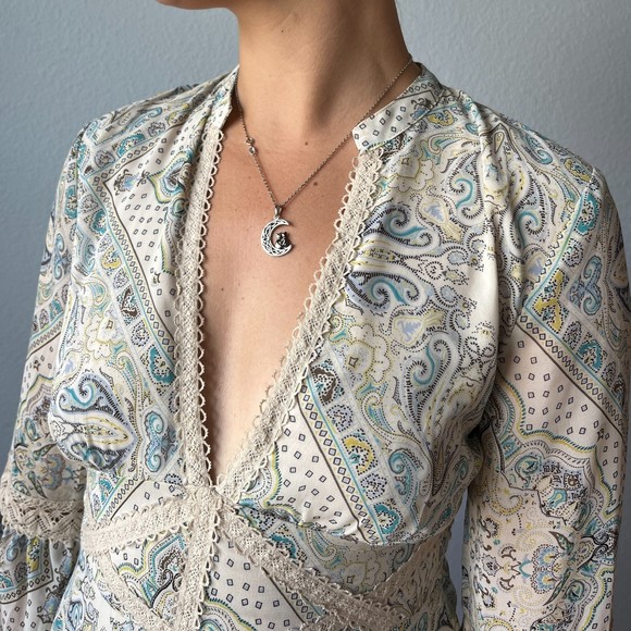 Free People Paisley Moonlight Bay Mini Dress Size 2 - Picture 4 of 9